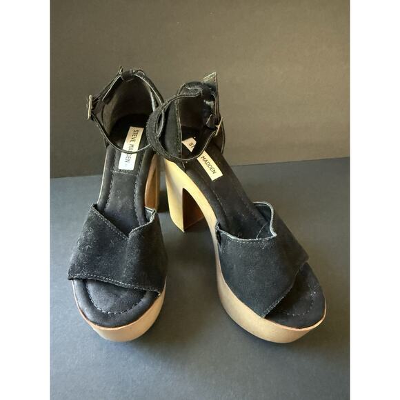 Steve Madden Lulla Platform Sandal Suede Black Leather Size Casual Boho Chunky - Picture 4 of 8